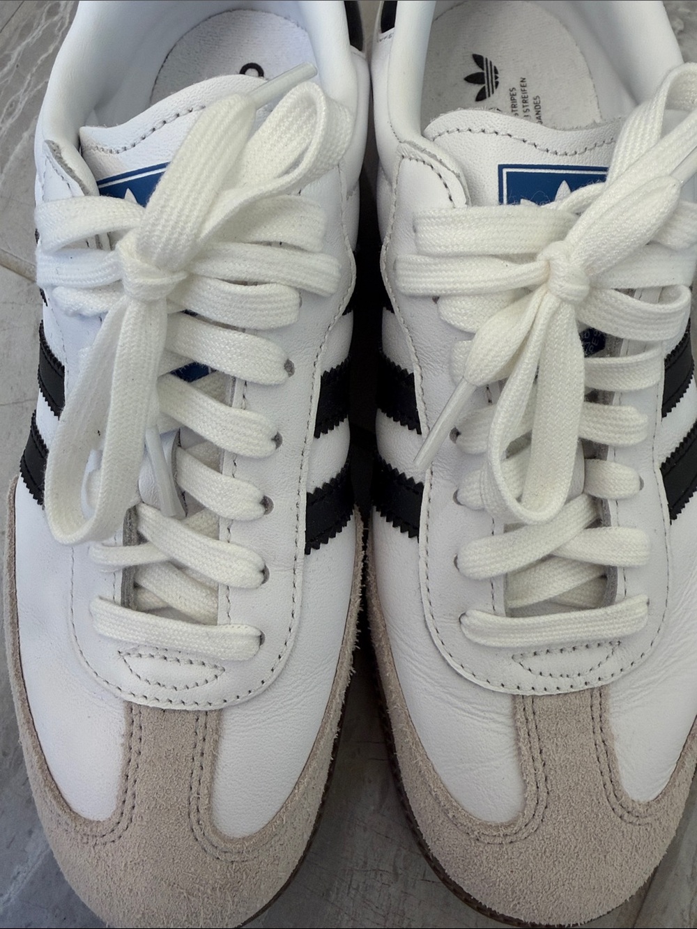 adidas samba White Sneakers with Black Stripes and Beige Suede Accents-7.5
New - Picture 5 of 5